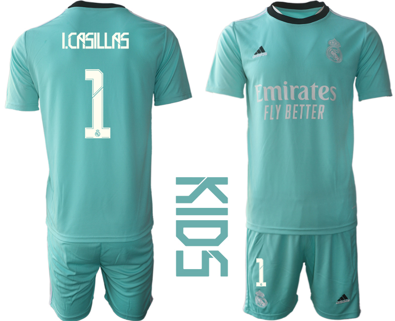 Youth 2021-2022 Club Real Madrid Second away blue #1 Soccer Jerseys->youth soccer jersey->Youth Jersey